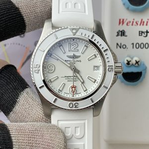 Breitling Superocean 36mm Ladies' Super Clone Watch on White Rubber Strap 1096554123 - front view | Breitling